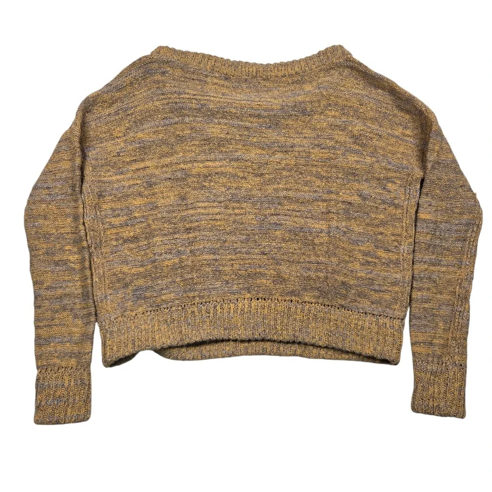 Free People Sweater Womens Small Yellow Marled Knit Cropped Slouchy Pockets Boho